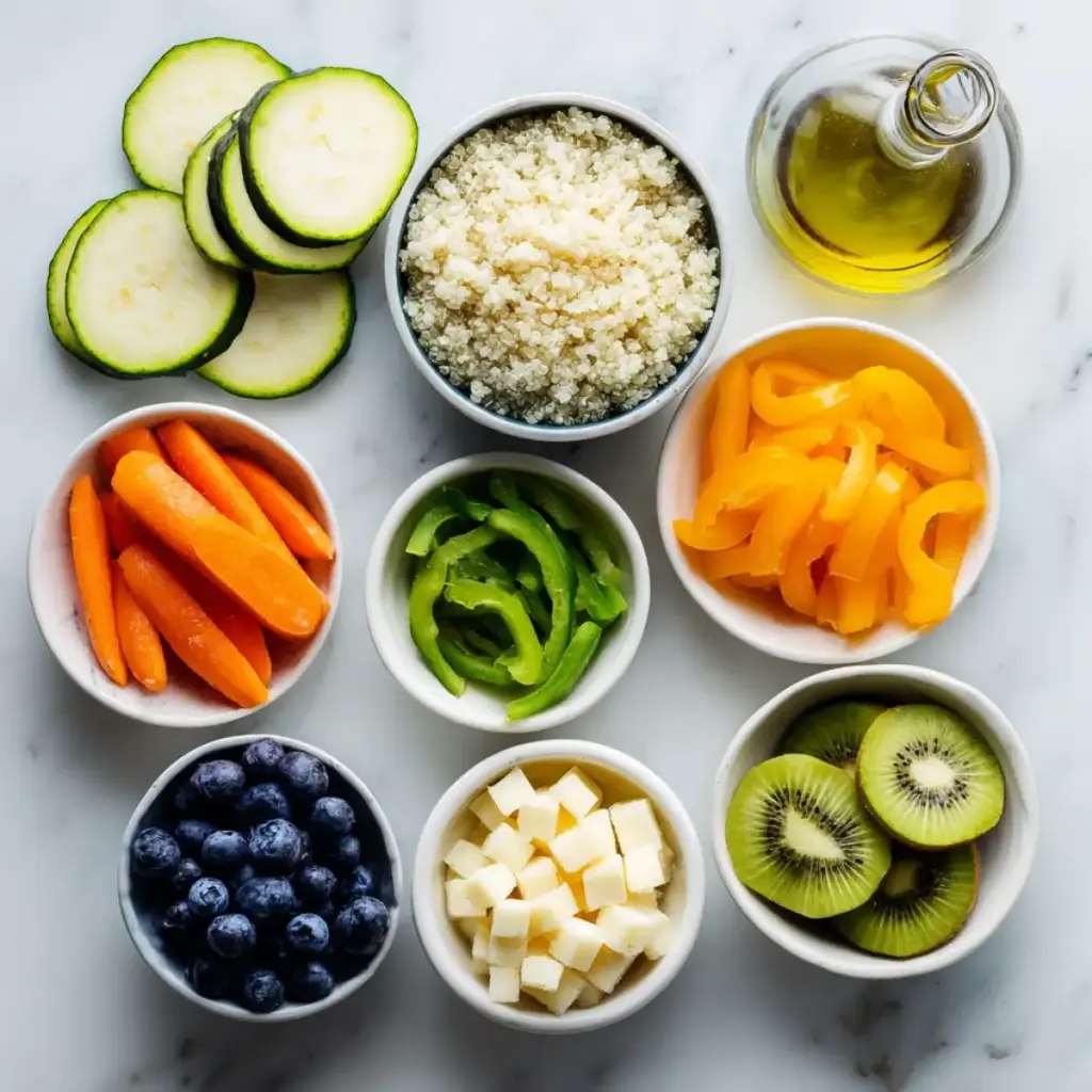 Low FODMAP food list – flat lay of safe ingredients